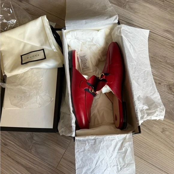 Gucci Red Leather Slip-Ons - Picture 3 of 14